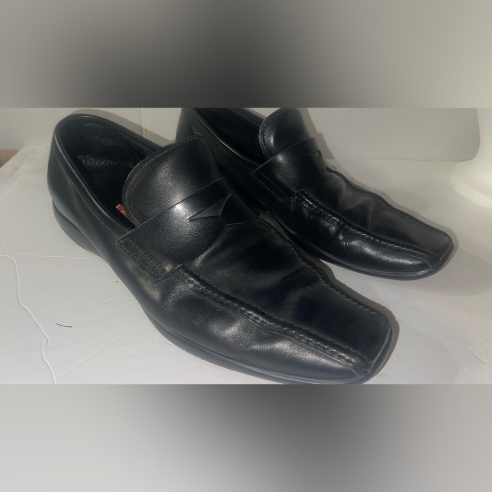 Prada Men's Black Leather Slip-On Loafers size 13